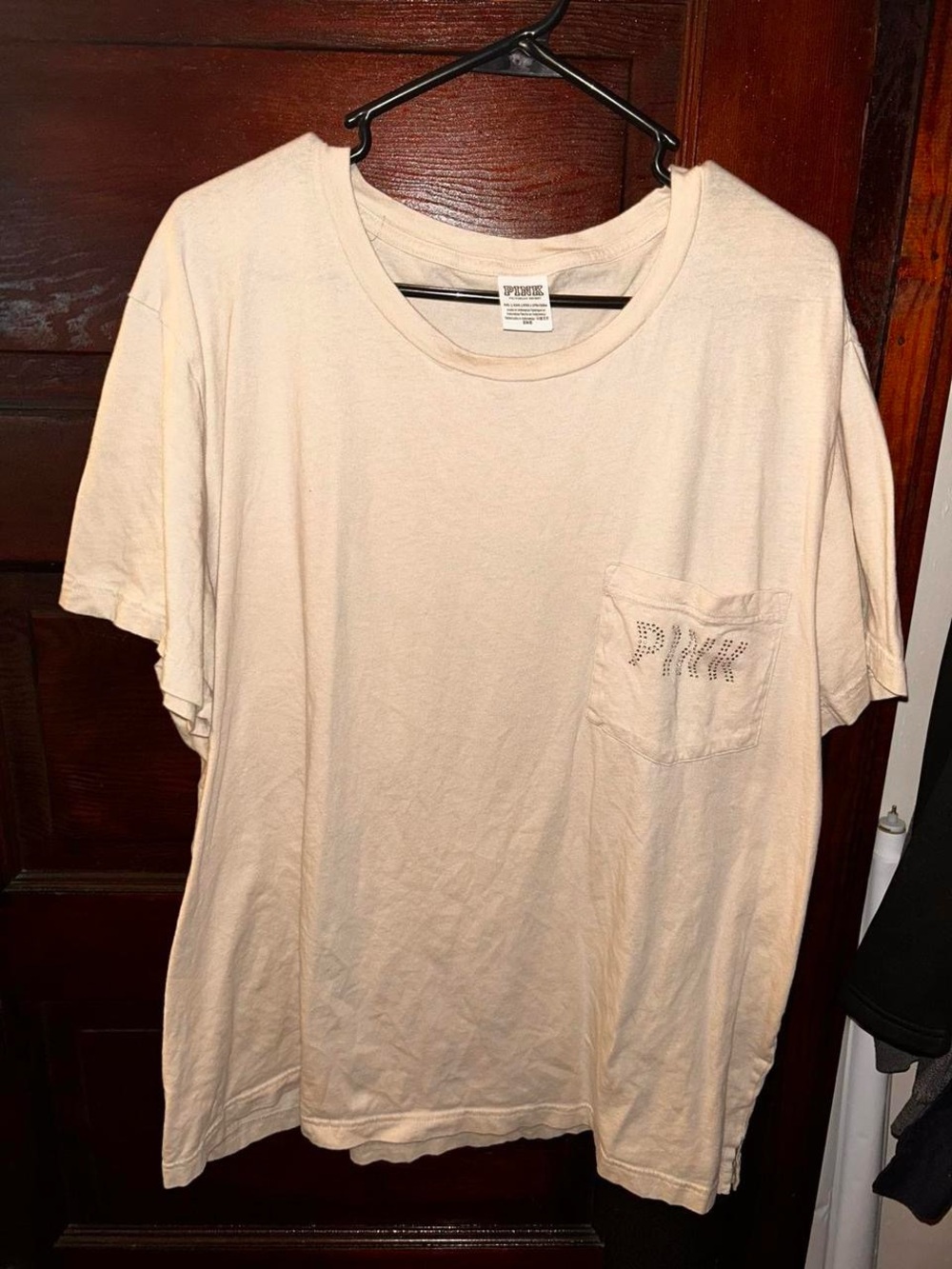 PINK Victoria's Secret Women’s Crew Neck Pocket T-Shirt — Cream